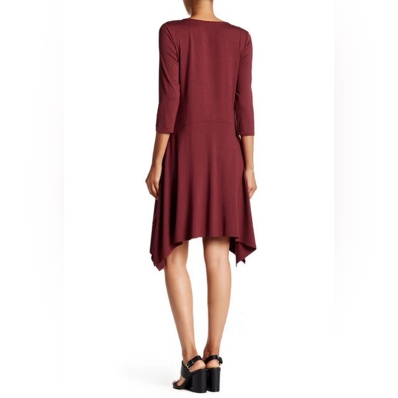 Eileen Fisher Asymmetrical Hem 3/4 Sleeve Passion Flower Scoop-Neck Jersey Dress - Picture 4 of 7